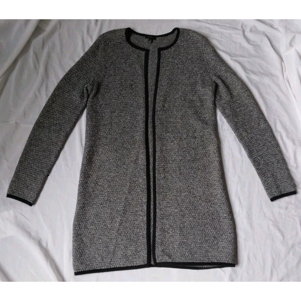 Talbots Cardigan Sweater Textured Open Front Marled Long Sleeve Black Gray XS - Picture 3 of 15